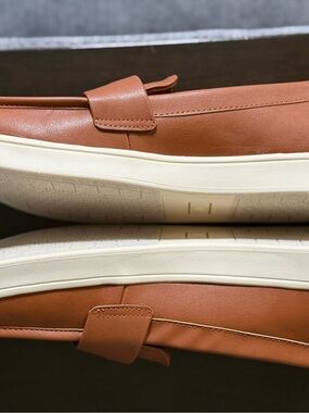 Avenue Leather-Style Penny Loafers in Cognac and White